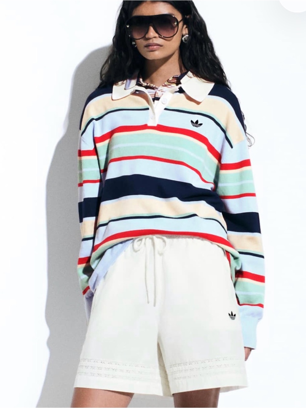 adidas Originals x ASOS Women’s Striped Knit Rugby Top Long Sleeve Polo